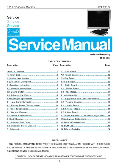 AOC Service Manual HP-L1910i_A01 monitor lcd