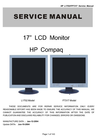 AOC Service Manual HP-L1702&F7317_A02 monitor lcd