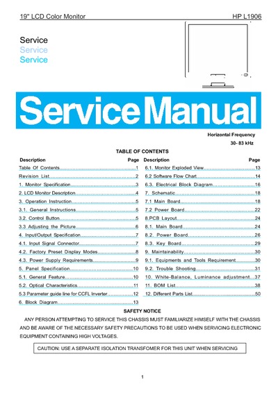 AOC Service Manual HP-L1906_TSUM16AL_A09 monitor lcd