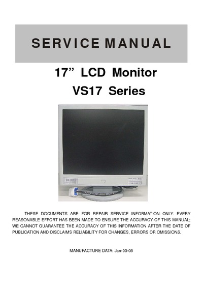 AOC Service Manual HP-VS17 ADE3800SXL_A00 monitor lcd