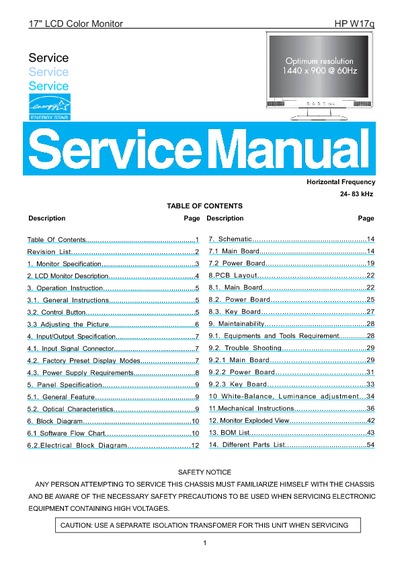 AOC Service Manual HP-W17q_A04 monitor lcd