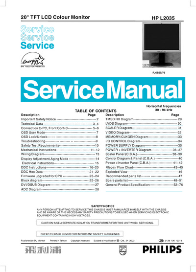 AOC Service Manual HP-L2035_A00 monitor lcd
