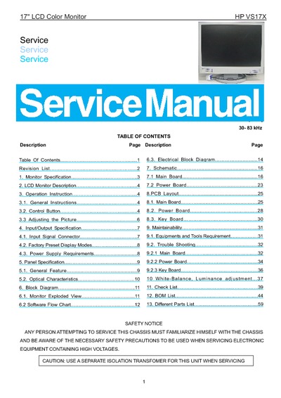 AOC Service Manual HP-VS17X_A00 monitor lcd