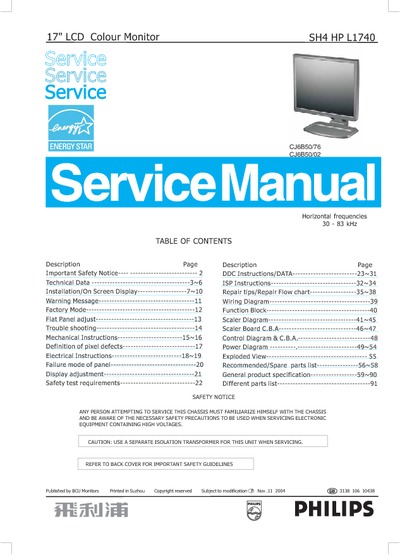 AOC Service Manual HP-L1740_A00 monitor lcd
