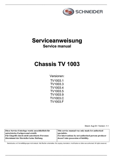 Schneider 29M431 Chassis TV1003