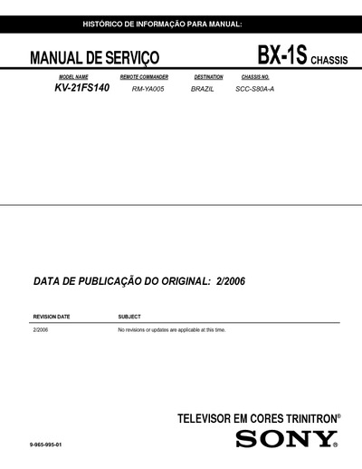 Manual de Serviço TVC Sony KV-21FS140(BR)