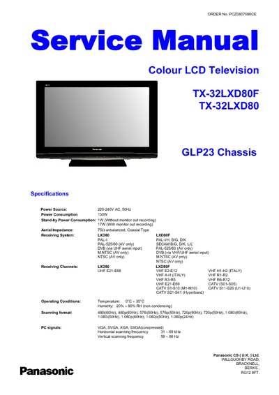 Panasonic,TX-32LXD80F TX-32LXD80,GLP23
