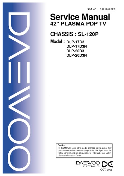 Daewoo DLP17D3(N), DLP20D3(N) Chassis SL120P Plasma