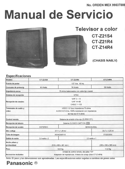 Panasonic CT-Z21S4, CT-Z21R4, CT-Z14R4 Chasis NA6LV