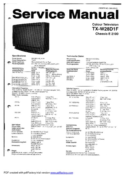Panasonic TX-W28D1F Chassis E2100