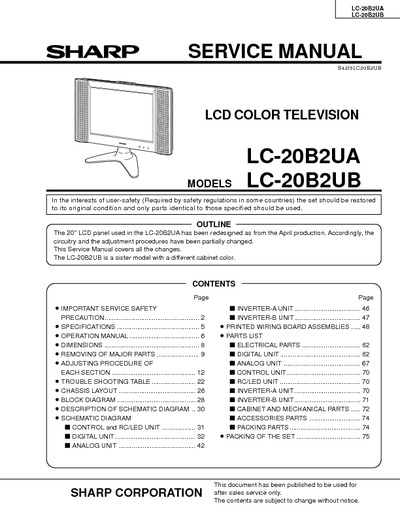Sharp LCD TV LC20B2UB LC20B2UA