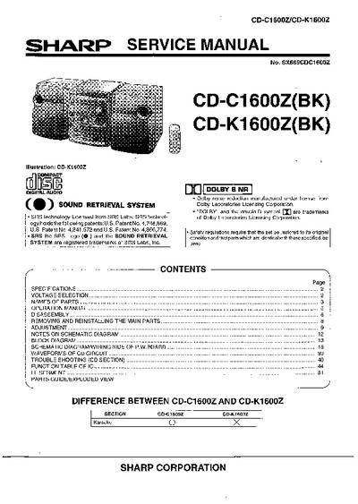 SHARP, CD-C1600Z, CD-K1600Z