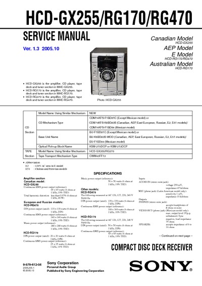 Sony HCD-GX255, HCD-RG179, HCD-RG470