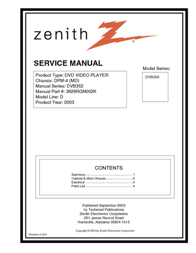 Zenith DVB352 DVD