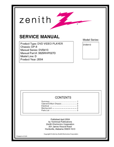 Zenith DVB413 DVD