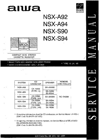 AIWA CX-NA92, NSX-A92, NSX-AA94, NSX-S90, NSX-S94