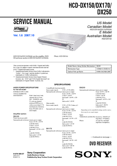 Sony HCD-DX150, HCD-DX170, HCD-DX250