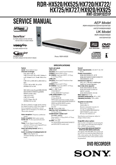 Sony RDR-HX520,525,720,722,725,727,920,925