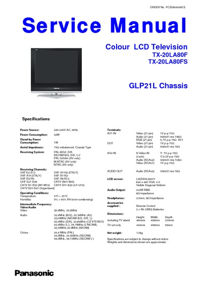 PANASONIC LCD TX-20LA80F chassis  GLP21L