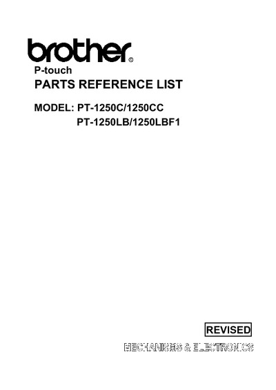 Brother PT-1250 c, cc, lb, lbf1 Parts Manual