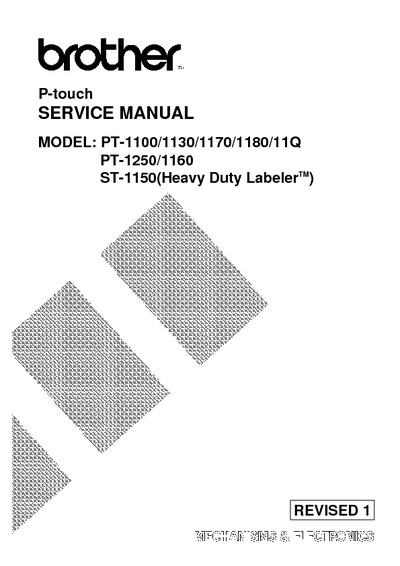 Brother PT-1100, 1130, 1170, 1180, 11q, 1160, 1250, st1150 Service Manual