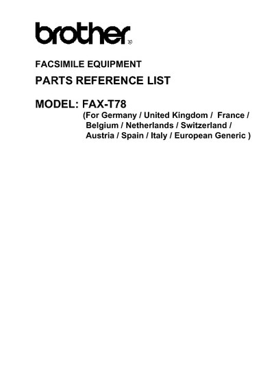 Brother Fax 78 Parts Manual