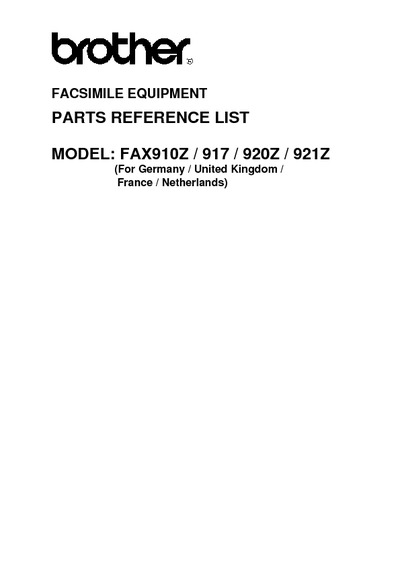 Brother Fax 910z, 917, 920z, 921z Parts Manual