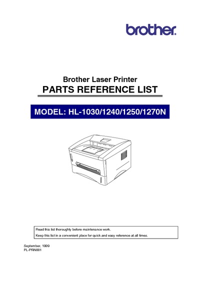 Brother HL-1030, 1240, 1250, 1270n Parts Manual
