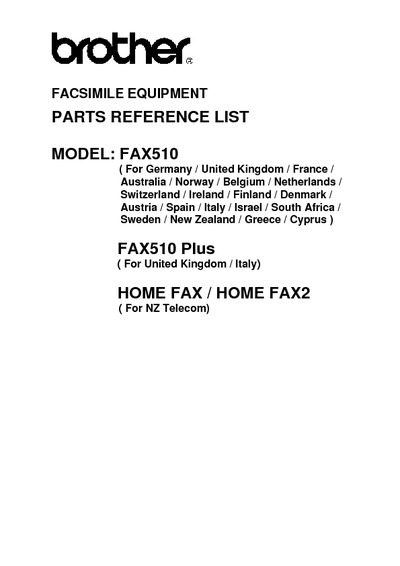 Brother Fax 510 Plus Home Fax Parts Manual