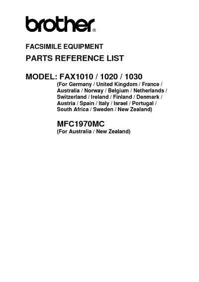 Brother Fax 1010, 1020, 1030, MFC-1970mc Parts Manual