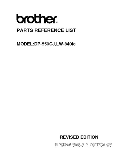 Brother DP-550CJ, LW-840ic Parts Manual