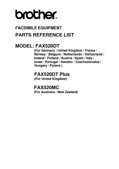 Brother Fax 520 Parts Manual