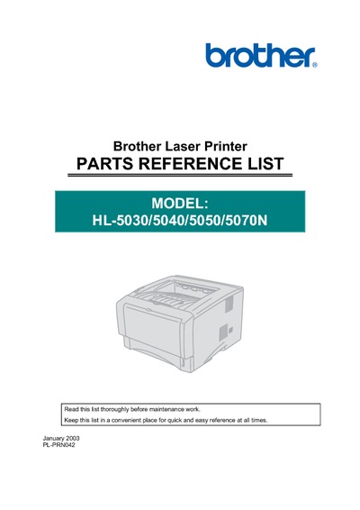 Brother HL-5030, 5040, 5050, 5070n Parts Manual