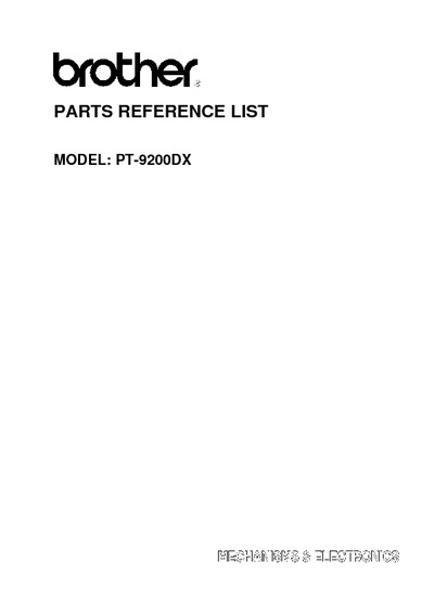 Brother PT-9200dx Parts Manual