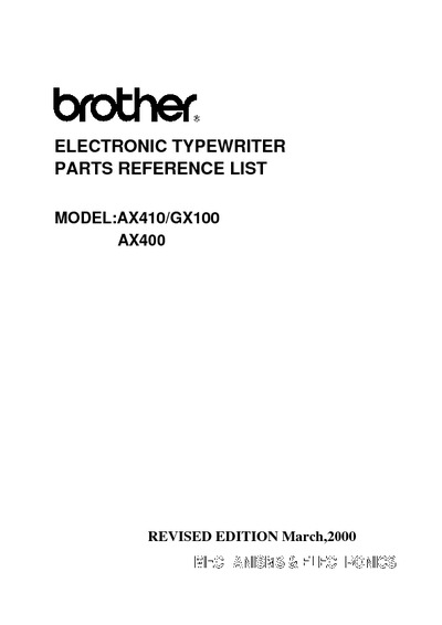 Brother AX-400, AX-410, GX-410 Parts Manual