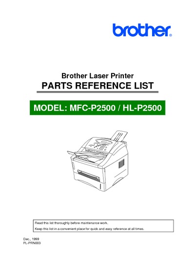 Brother MFC, HL P2500 Parts Manual