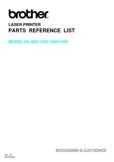 Brother HL-820, 1020, 1040, 1050 Parts Manual