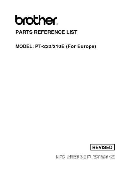 Brother PT-210e, 220 Parts Manual