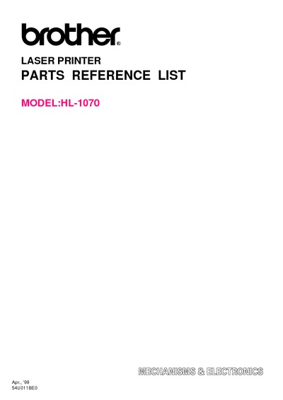 Brother HL-1070 Parts Manual