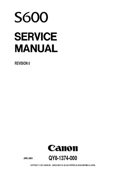 Canon S 600 Service Manual