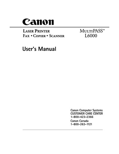 Canon MultiPASS L6000 User's Manual