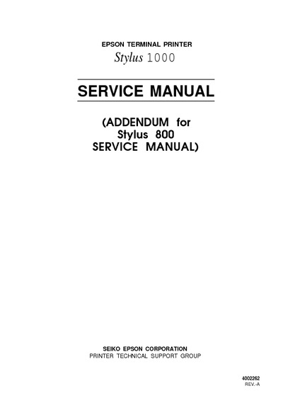 Epson Stylus 1000 Service Manual Addendum