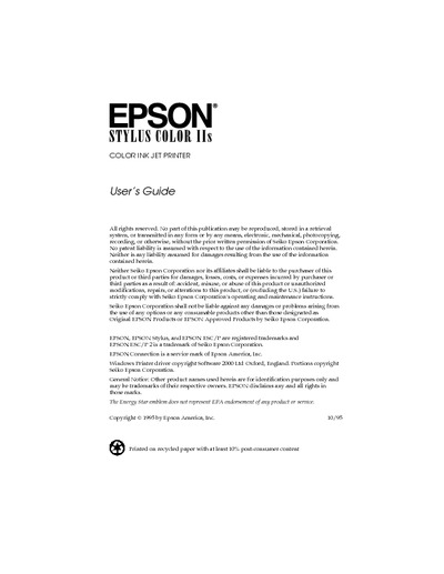 Epson Stylus Color IIs User's Guide