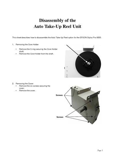 Epson Stylus Pro 9000 Auto Take-Up Reel Unit Manual