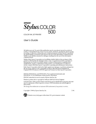 Epson Stylus 500 User's Guide