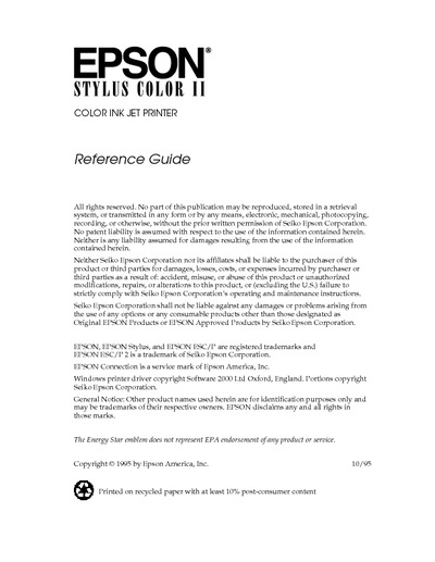 Epson Stylus Color II Reference Guide
