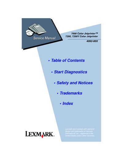 Lexmark 4092 Color JetPrinter 7000, 7200, 7200v Service Manual