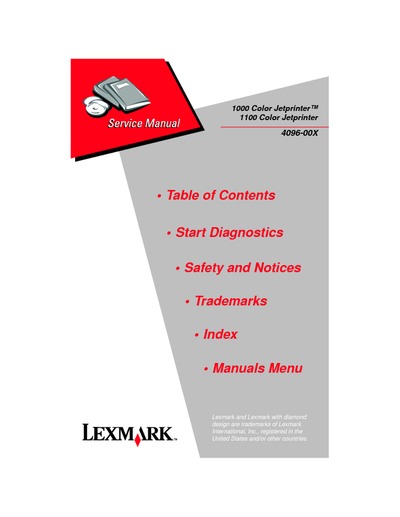 Lexmark 4096-00x Color JetPrinter 1000, 1100 Service Manual