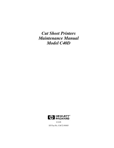 HP C40D Cut Sheet Printers Maintenance Manual