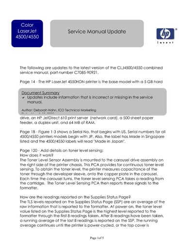 HP LaserJet 45xx Service Manual Update Mar03